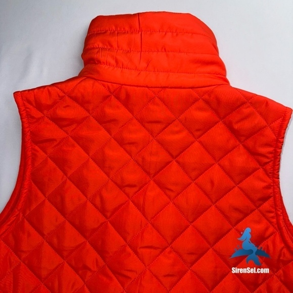 1063 NWT Crown & Ivy Puffer Vest - Plus Size 1X - Orange Vue/Blue Gingham - Picture 11 of 15